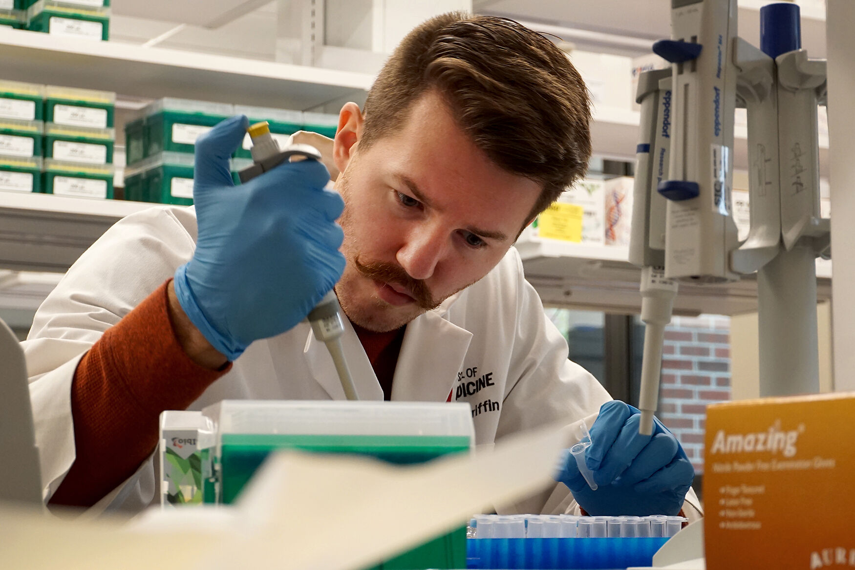 Chandler Griffin organizes samples